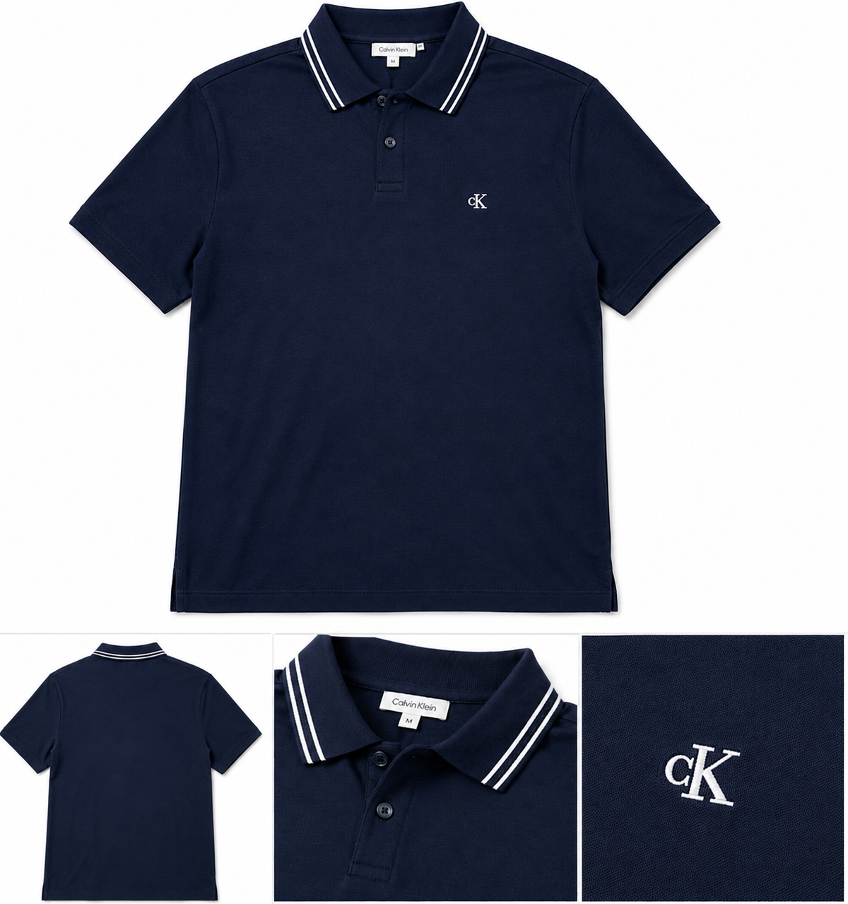 Calvin Klein Jeans Men's Short Sleeves DBL TIP JACQUARD COLLAR POLO - Dark Sapphire