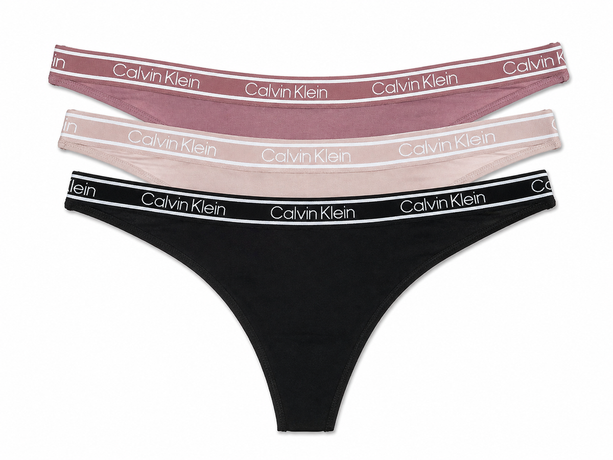 Calvin Klein Women's Bamboo Comfort 3 Pack Thong -  Black/Fresh Taupe/Rose Taupe