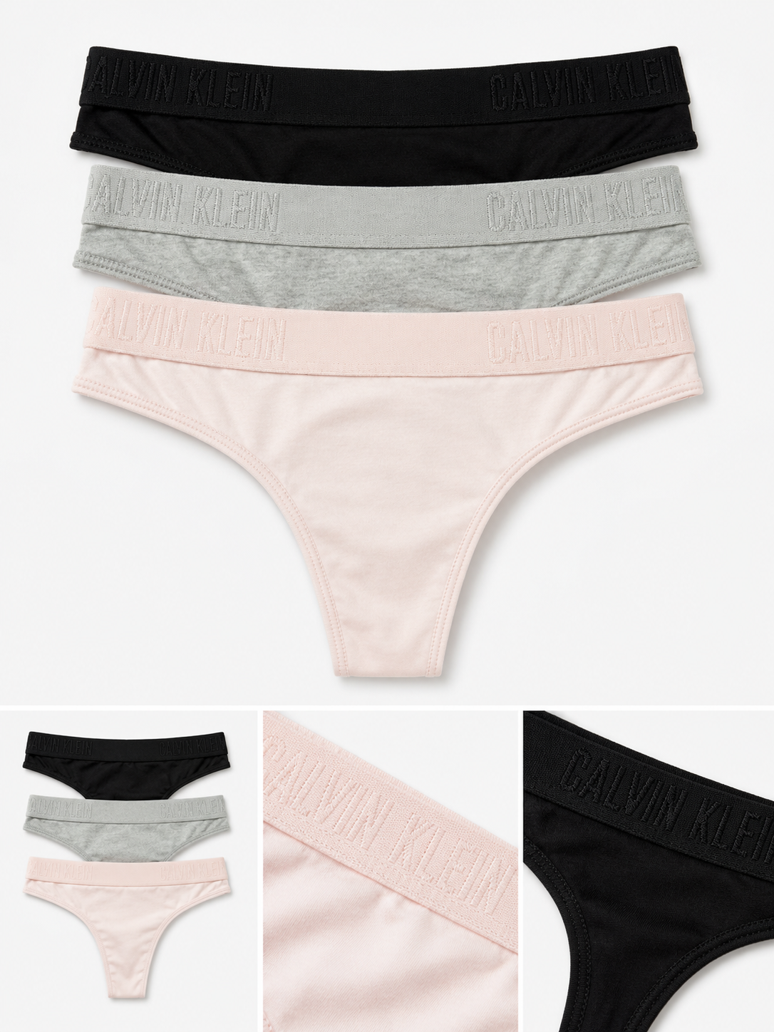 Calvin Klein Women's Monochrome 3 Pack Thong - Black/Grey Heather