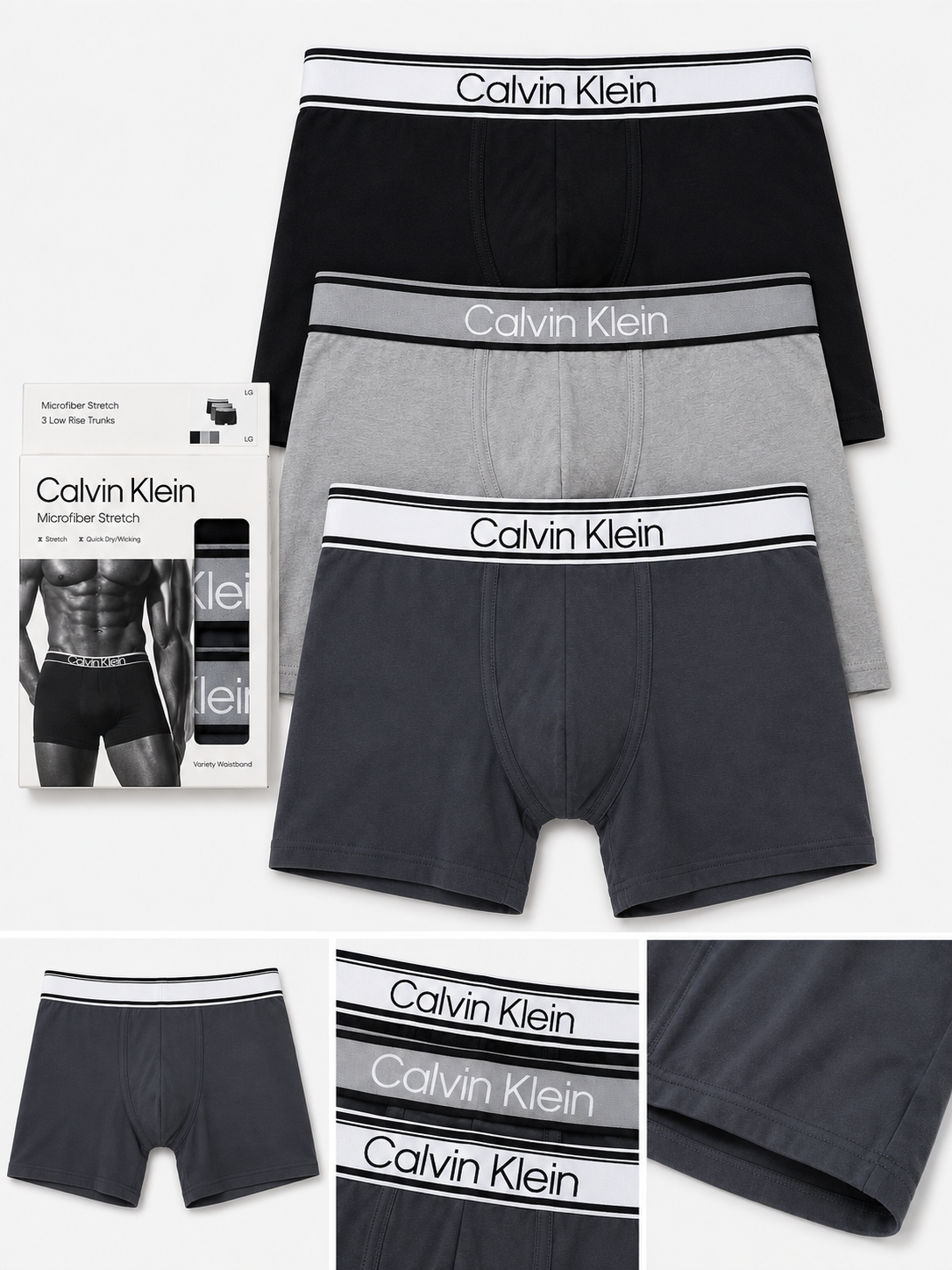 LOW RISE TRUNK 3PK - black/ wolf grey w black/ turbulence w wolf grey