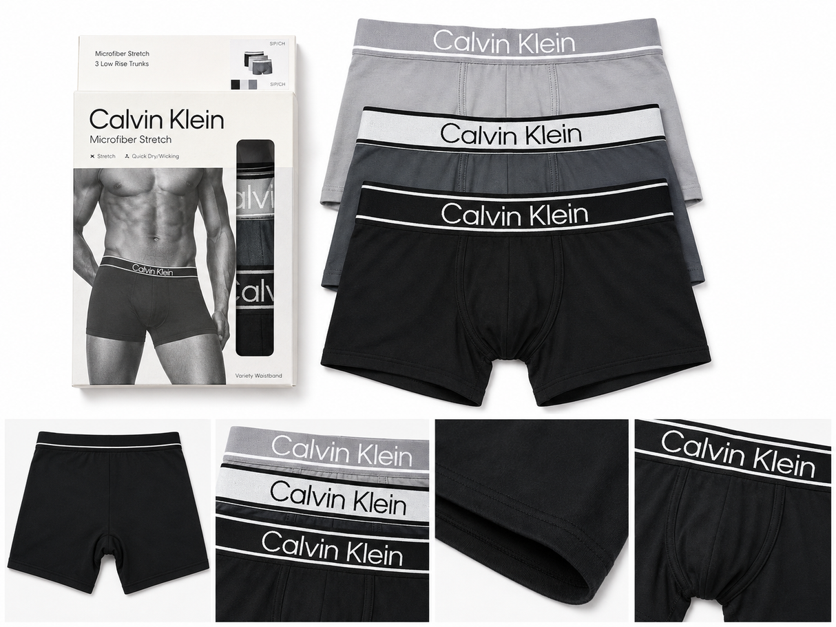 LOW RISE TRUNK 3PK - black/ wolf grey w black/ turbulence w wolf grey