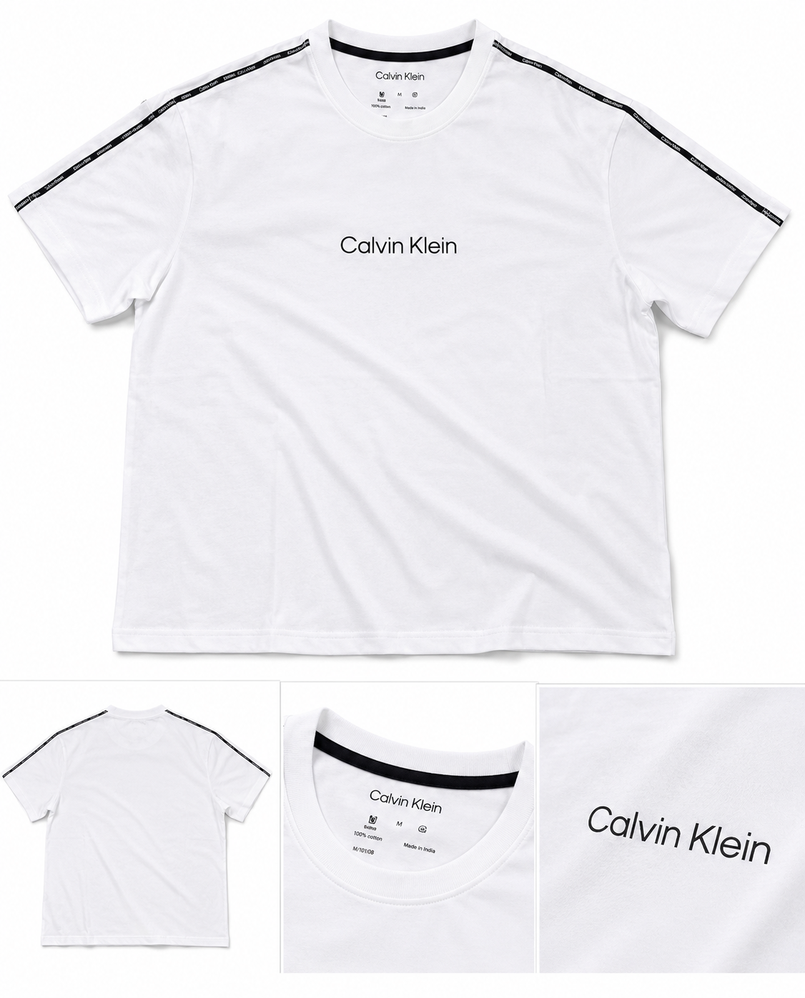 Calvin Klein Men's Short Sleeve Perf Logo Piping Crew Neck Tee - Brilliant White