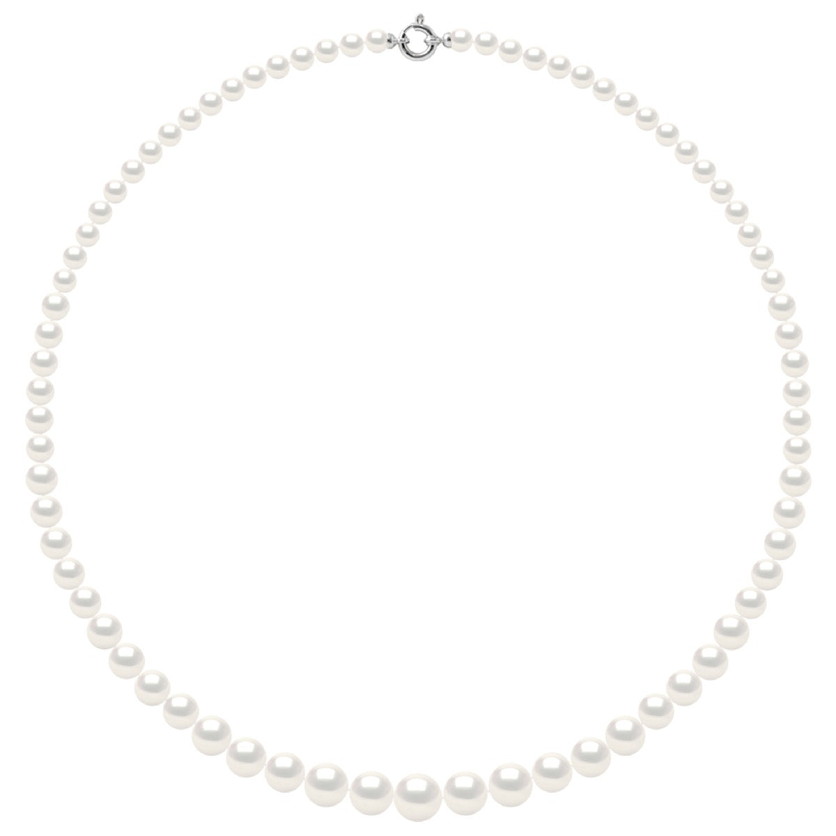 Necklace Row "Princess"falling -Real Cultured Freshwater Pearls Round From 12 To 6 mm - Natural White - Length 55 cm