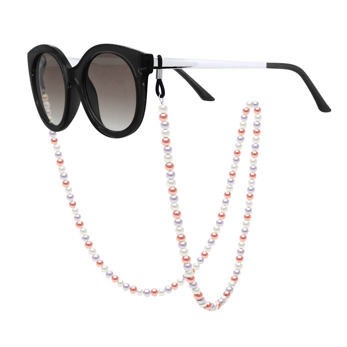 Row of Pearls Glasses Holder -Real Cultured Freshwater Pearls Semi Round-round 5-6 mm - Multicolor - Longueur 42 cm