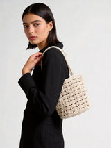 Hand-Crocheted Cotton Shell-Stitch Bucket Tote - Ivory
