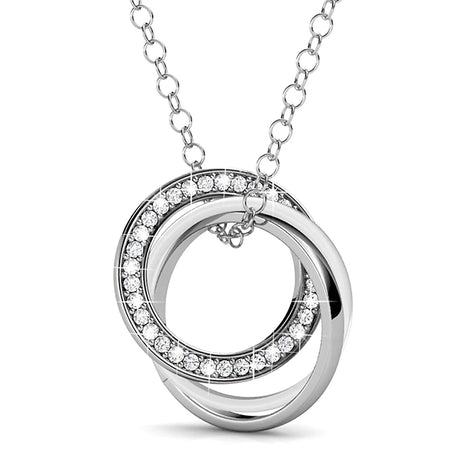 Krystal Couture White Gold Triple Interlocking Ring White Pendant Necklace Embellished with Swarovski Crystals