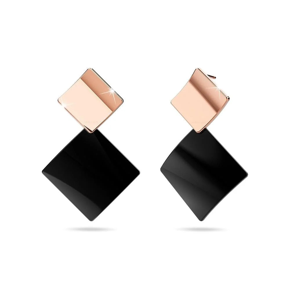 Bullion Gold Black & Rose Gold Divalicious Curved Geometric Earrings