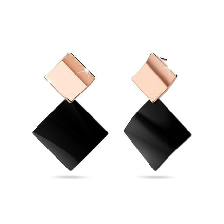 Bullion Gold Black & Rose Gold Divalicious Curved Geometric Earrings