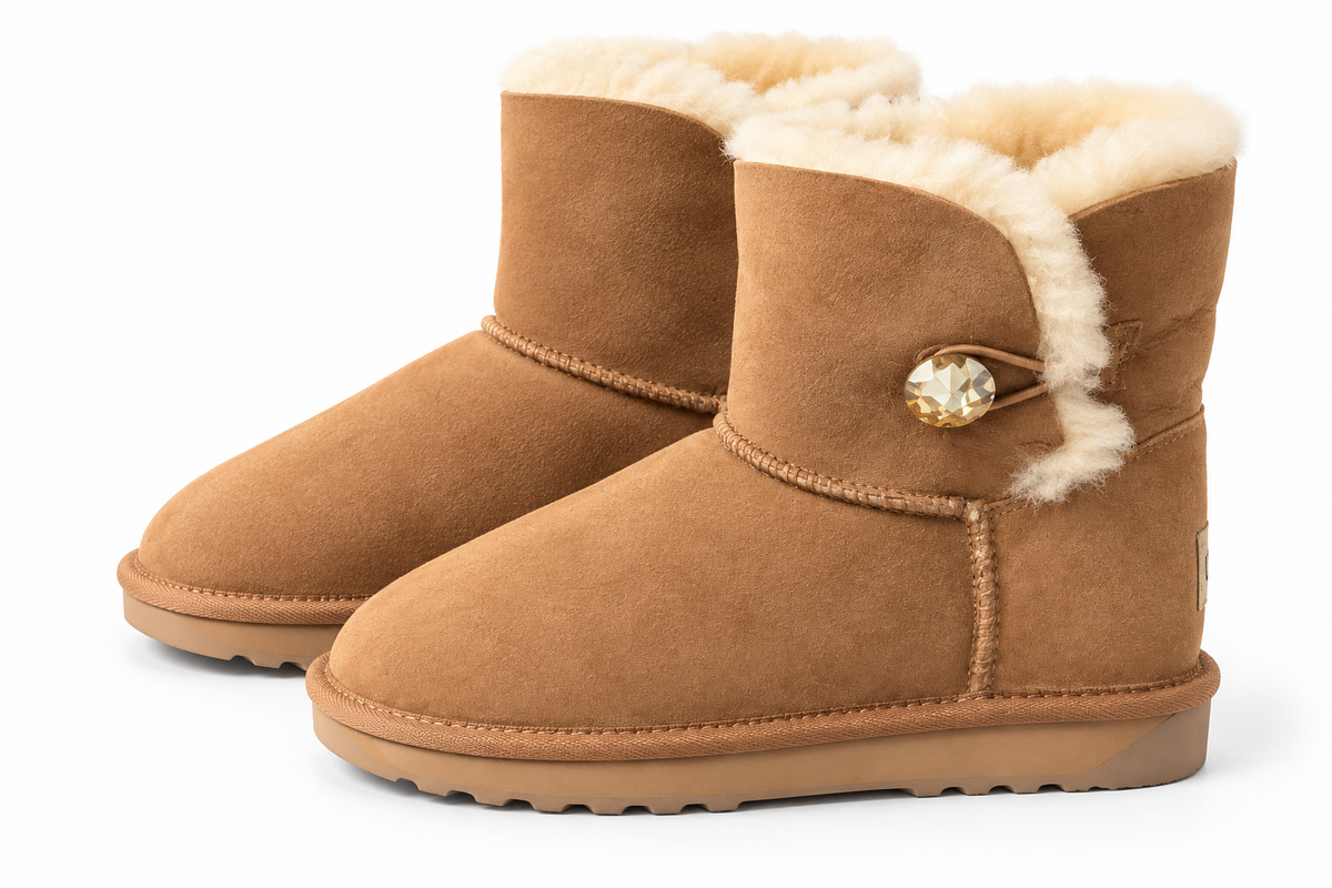 Australian Leather Ugg Swarovski Elements 1button - Chestnut - AU7