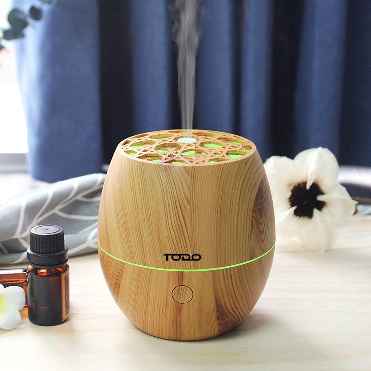 TODO 120ml Humidifier Aromatherapy Diffuser 7 Colour Led Ultrasonic Mist - Woodgrain