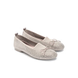 Rhinestone Bow Knit Round Toe Ballet Flats - Taupe