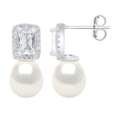 Drop Drop Earrings Freshwater Pearl & Cubic Zirconia White 8-9mm Stud