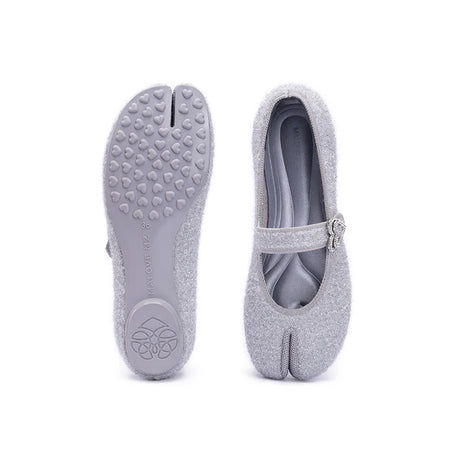Oriental Split Toe Mary Jane Flats - Grey