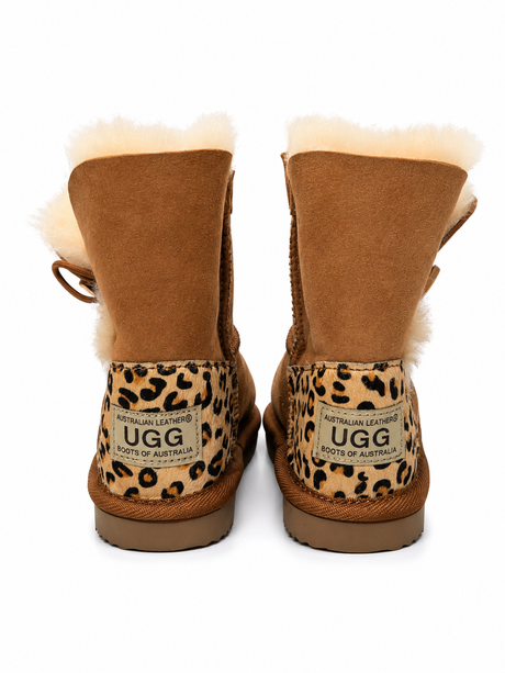 Australian Leather Ugg Kids Leopard 1Button - Chestnut - AU11-12