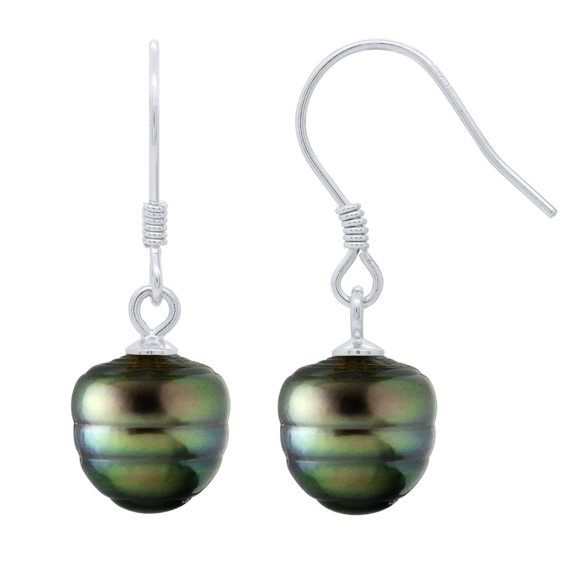 Earrings of Silver 925 and Real Cultured Tahiti Pearls Circled 9-10 mm