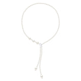 Necklace Tie of Real Cultured Freshwater Pearls Grain of Rice 5 mm and Baroque 11 mm - Natural White - 42 cm
