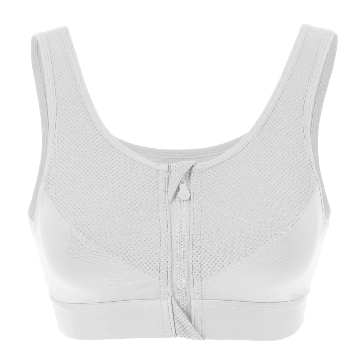 Full Length Zip Front Wireless Racerback Sports Bra - White