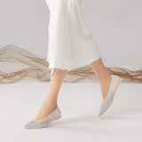 Rhinestone Knit Pointed Toe Ballet Flats - White
