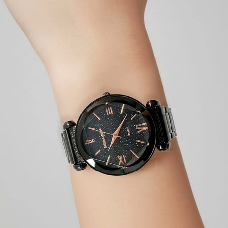 Bullion Gold Bullion Gold Romish Watch Embellished with Glittering Crystals - Black and Rose Gold