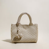 Happy Mini Woven Leather Top Handle Bag - Champagne