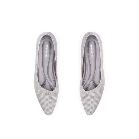 Diagonal Cut Knit Pointed Toe Wedge Flats - Grey
