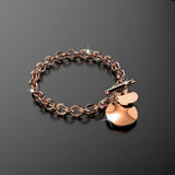 Bullion Gold Hammered Disc Charm Belcher T-Bar Toggle Bracelet in Rose Gold Layered Steel Jewellery