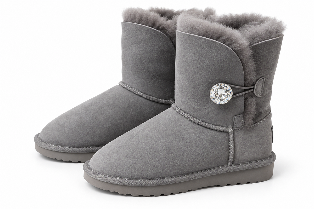 Australian Leather Ugg Swarovski Elements 1button - Grey - AU6