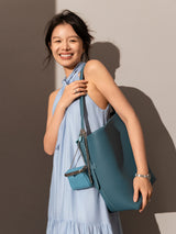 Modern Ball Clasp Wallet with Adjustable Chain Strap - Blue