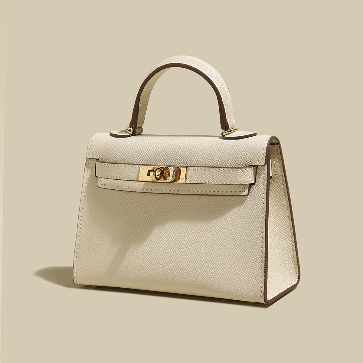 Classic Structured Leather Top-Handle Bag - Ivory