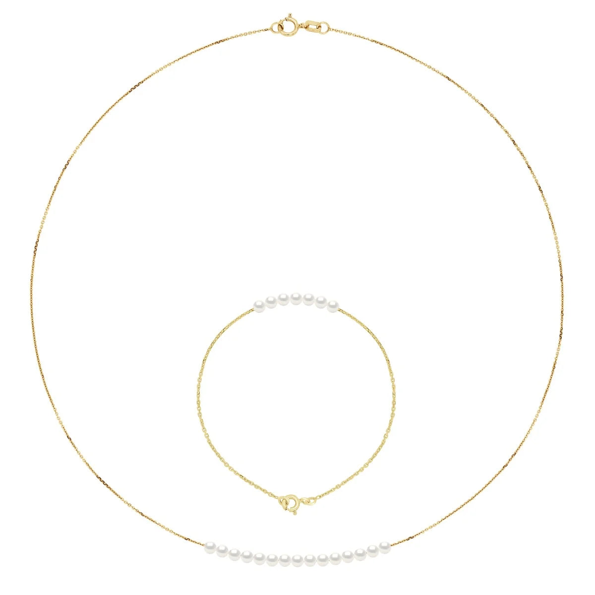 Necklace Freshwater Pearl White Yellow Gold 3-4mm