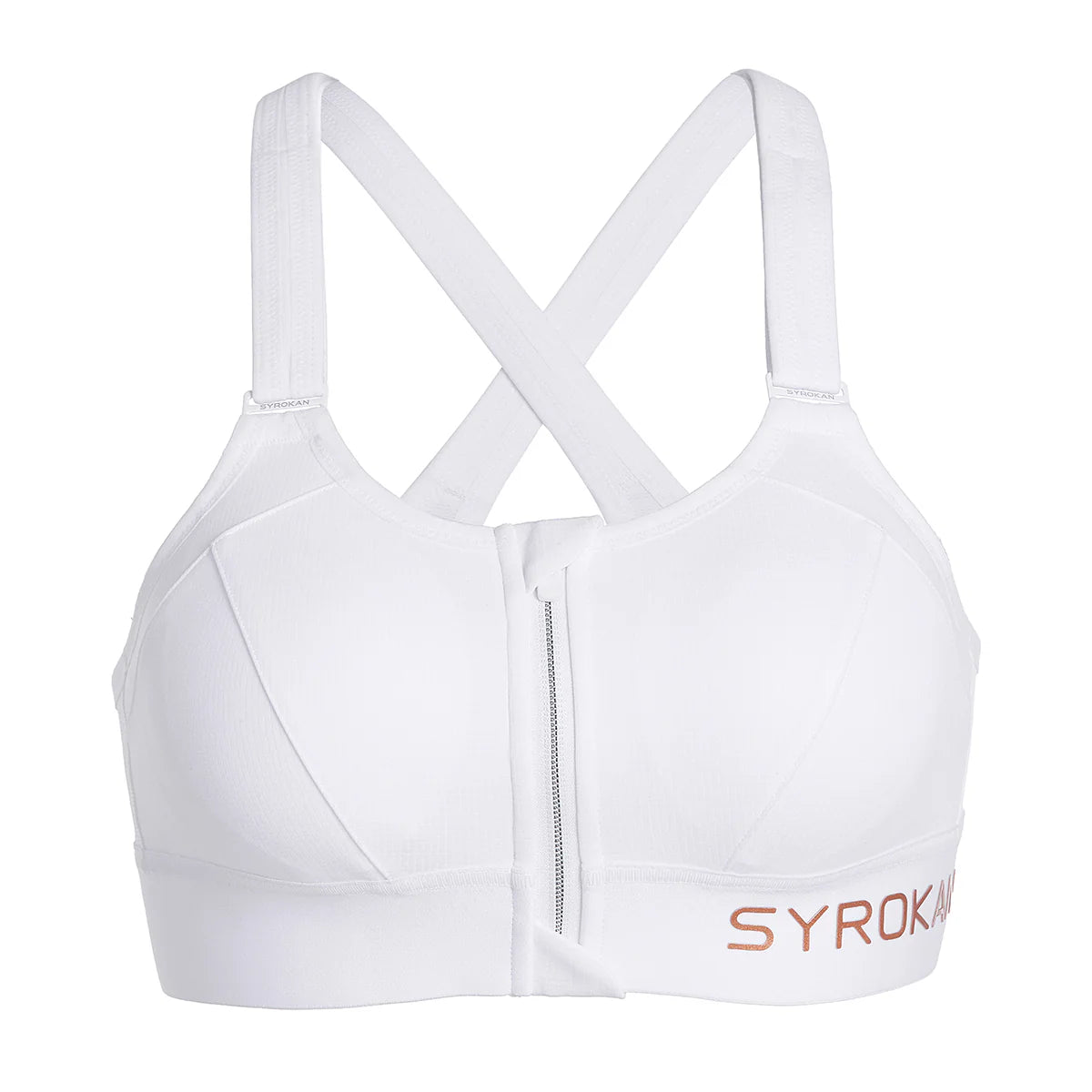 Zip Front Large Padded High Impact Sports Bra - White