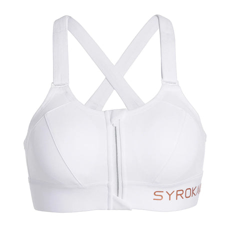 Zip Front Large Padded High Impact Sports Bra - White