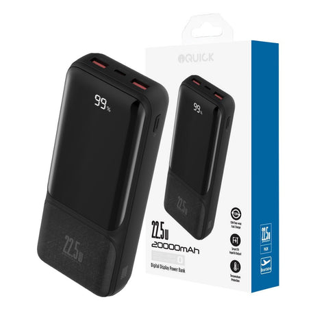 iQuick Power Square Power Bank 20000mAh 22.5W LED Display USB Type-C Type-A - Black