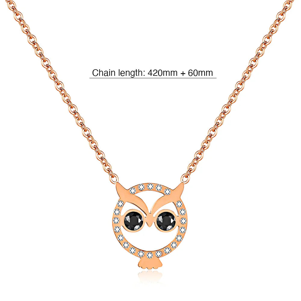 Bullion Gold Bright-Eyed Owl Short Necklace