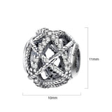Solid 925 Sterling Silver Twisted Rope CZ Round Charm