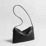 Hand-Woven Sheepskin Leather Shoulder Bag - Black
