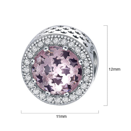 Solid 925 Sterling Silver Pink Mystic Stars CZ Charm