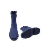 Knit Block Heel Ankle Boots - Navy