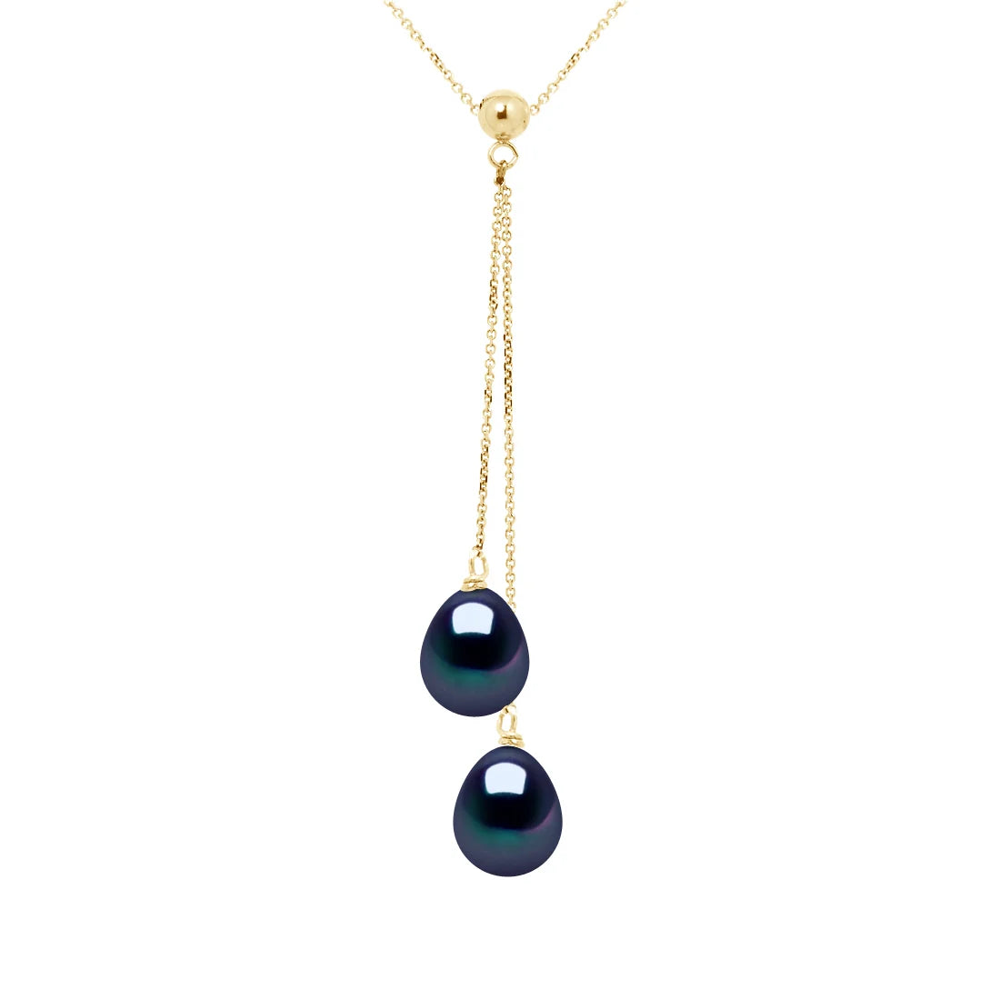 Necklace Toi & Moi Drop Freshwater Pearl Black Yellow Gold