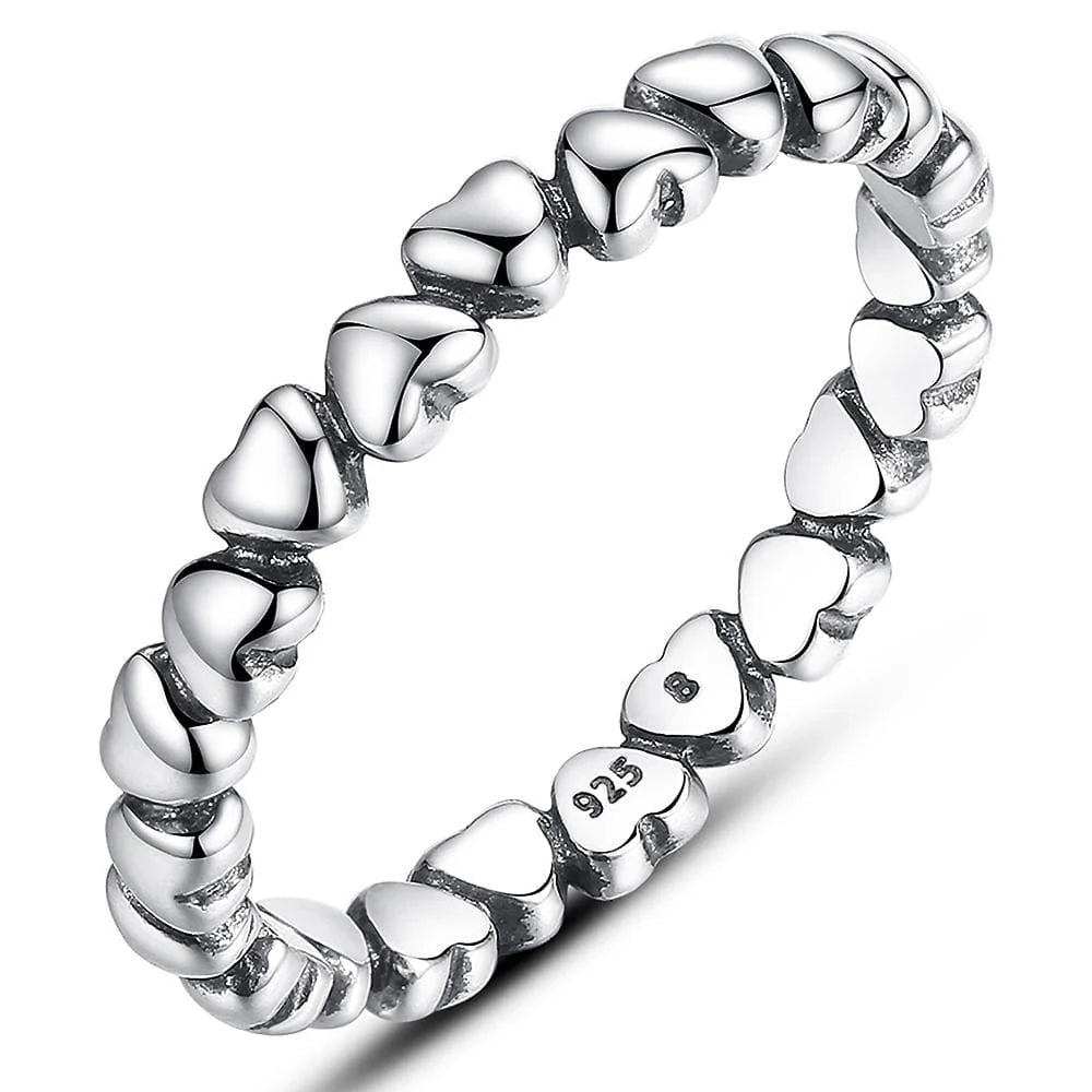 Solid 925 Sterling Silver Many Love Heart Band Ring