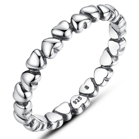 Solid 925 Sterling Silver Many Love Heart Band Ring