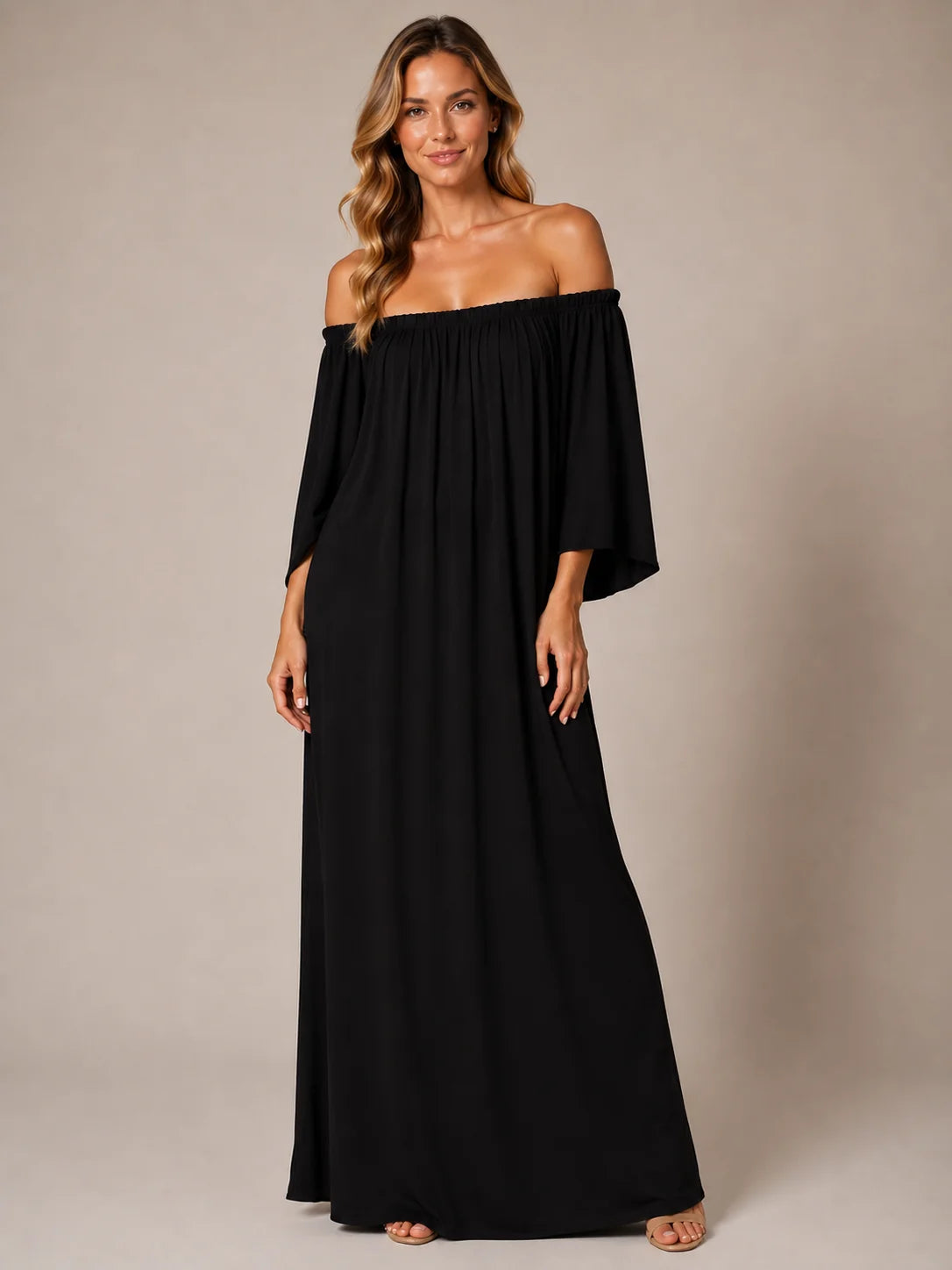 Worship Women's Maxi, Off the Shoulder Dress - Black