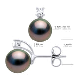 Earrings of Silver 925 & Cubic Zirconia Adorned with 2 Real Cultured Tahiti Pearls Pear 8-9 mm - Longueur 42 cm