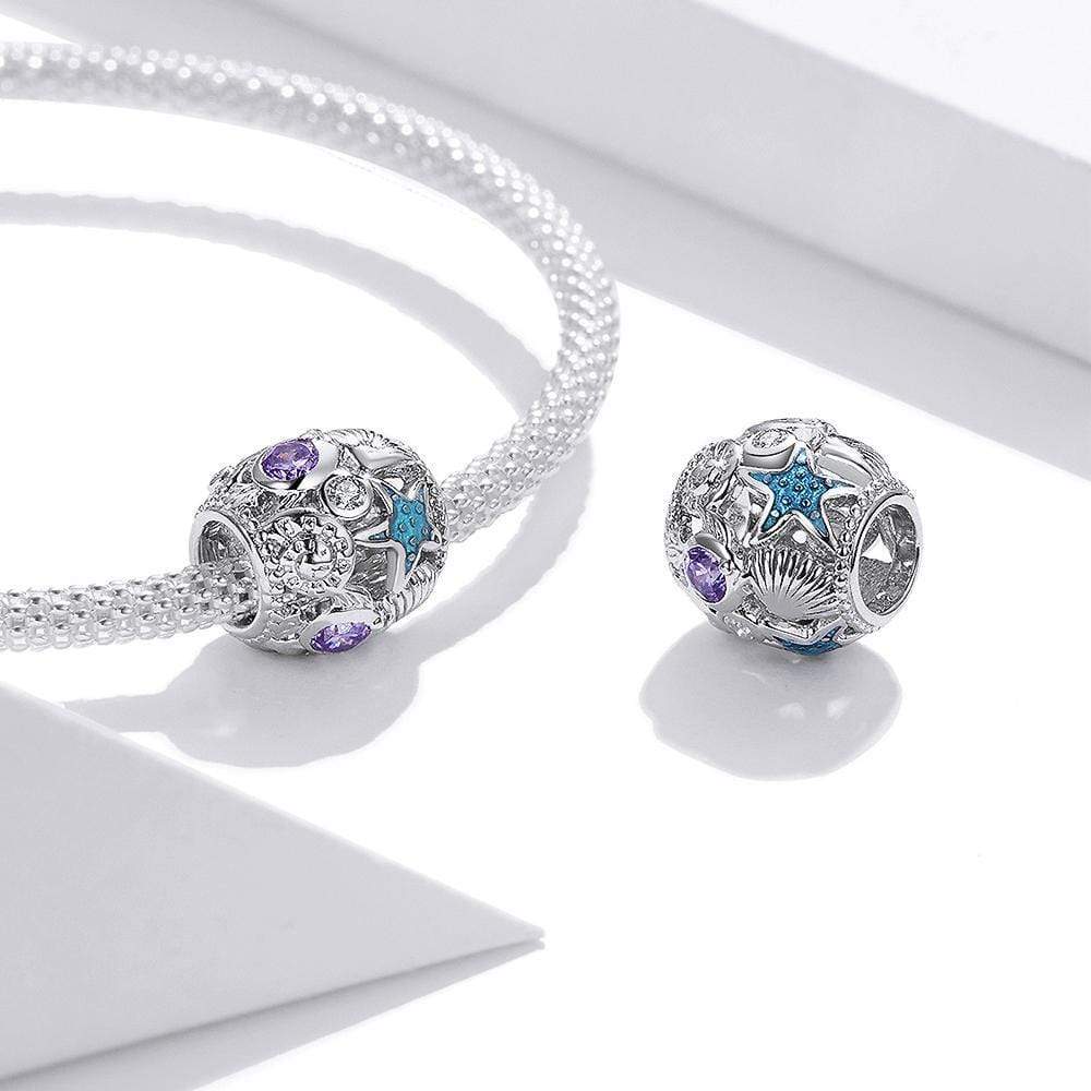 Solid 925 Sterling Silver Starfish and Seashells Pandora Inspired Charm