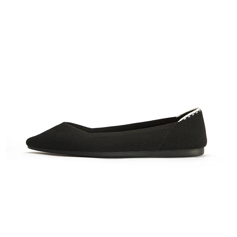 Comfortable Woven Pointed Toe Work Flats - Black