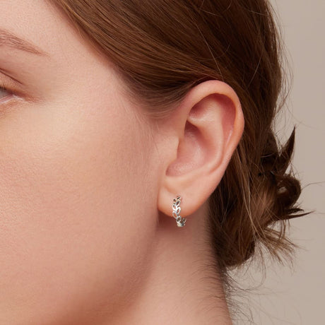 Solid 925 Signature Silver Olive Leaves Arc Earrings