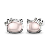 Bullion Gold Hello Kitty Soft Pink White Gold Layered Stud Earrings