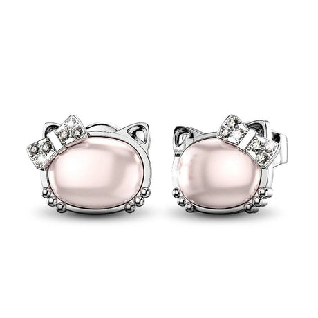 Bullion Gold Hello Kitty Soft Pink White Gold Layered Stud Earrings
