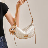 Nalandu Luna Pompom Quilted Crescent Shoulder Bag - White