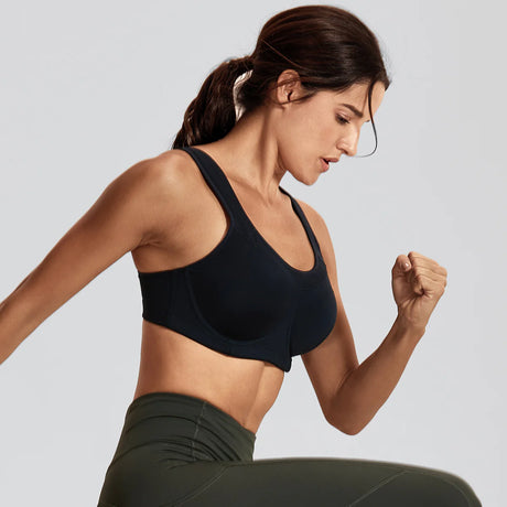 High Impact Workout Bra with Removable Cups - Black